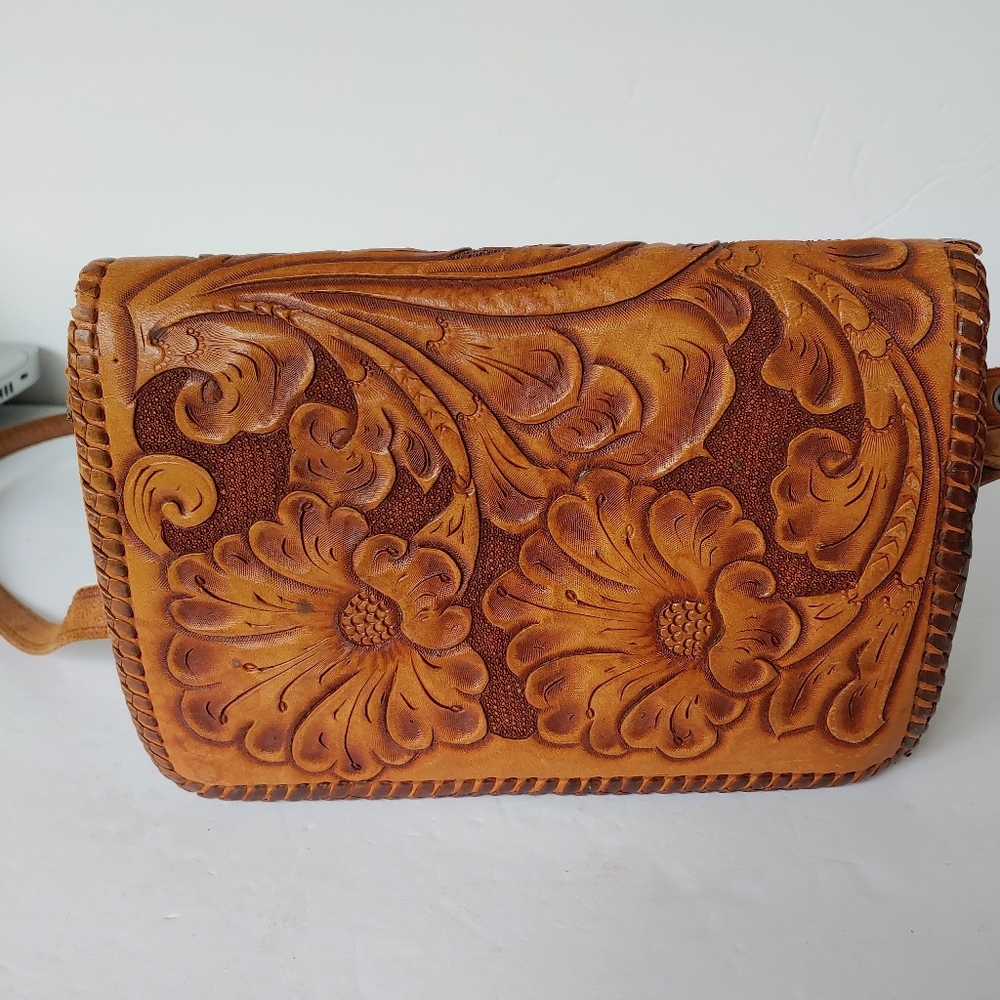 Vintage Tooled Leather Bag - image 2